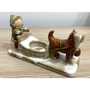 Yankee Candle Girl Sled Dog Tea Light Candle Holder Figure Ronnie Walter EUC